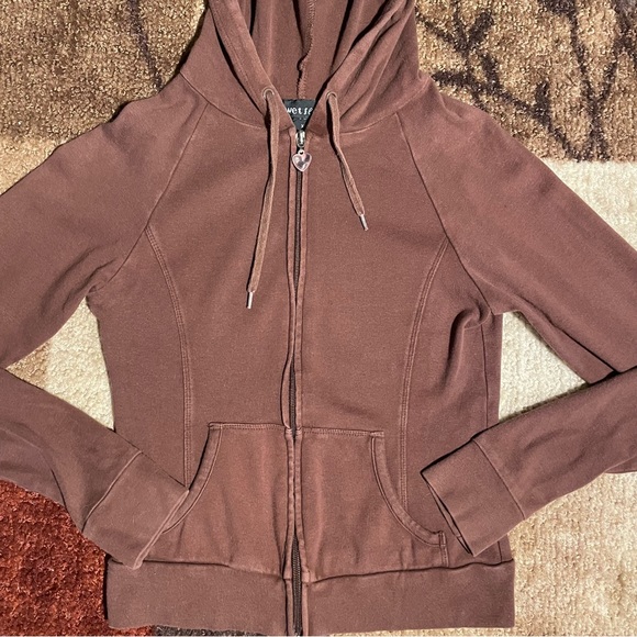 Wet Seal Vintage Y2K Brown Full Zip Cropped Sweatshirt - Picture 4 of 6